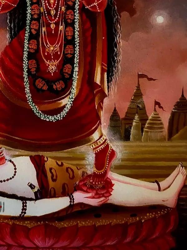 Exotic India Goddess Kali Standing On Shiva | Acrylic On Canvas | By Debasish Mazumder 