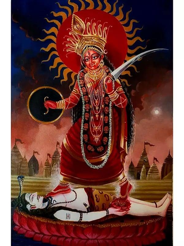 exotic india Goddess Kali Standing On Shiva | Acrylic On Canvas | By Debasish Mazumder 