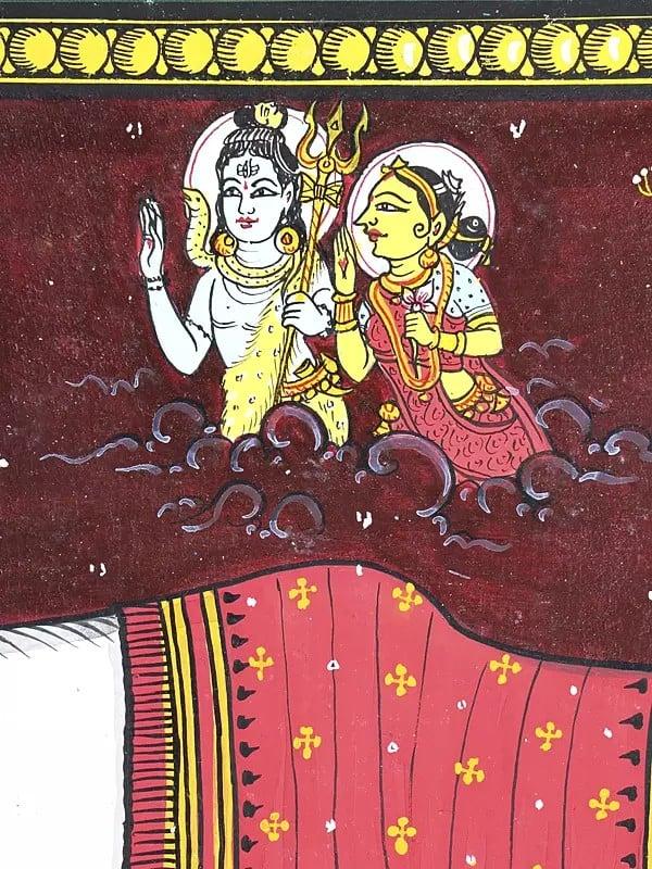 Exotic India Goddess Kamadhenu Doing Abhisheka Of Shivalinga With Her Milk | Pattachitra Painting