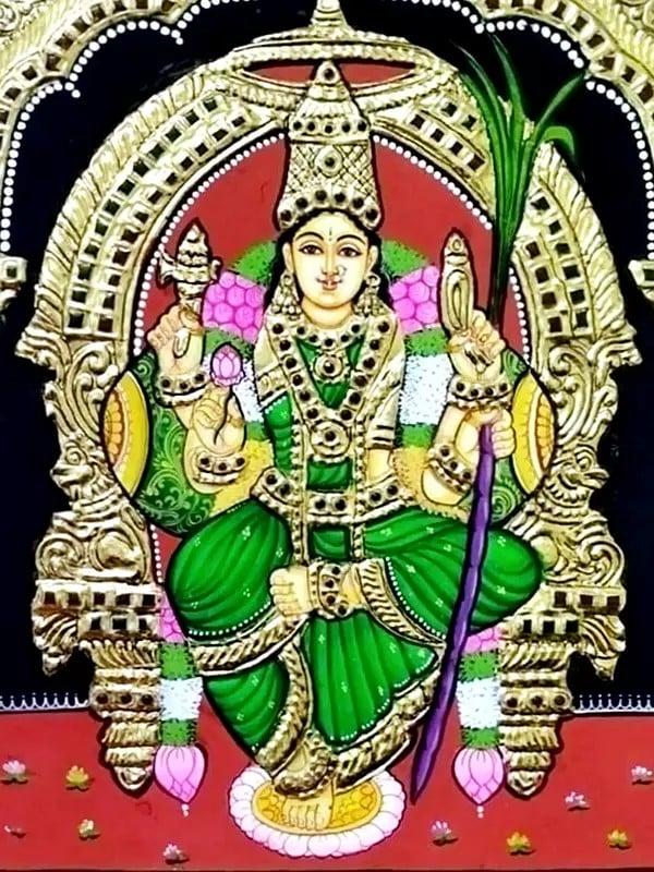 Exotic India Goddess Kamakshi Amman Tanjore Painting | Traditional Colors With Gold Work