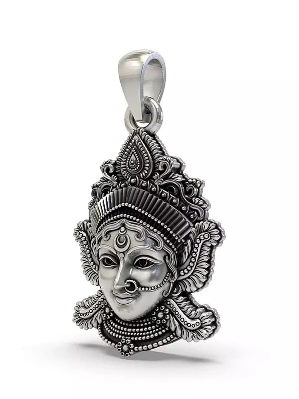 Exotic India Goddess Lakshmi Face Sterling Silver Pendant