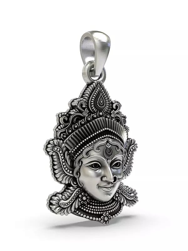 Exotic India Goddess Lakshmi Face Sterling Silver Pendant