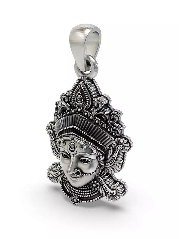 Exotic India Goddess Lakshmi Face Sterling Silver Pendant