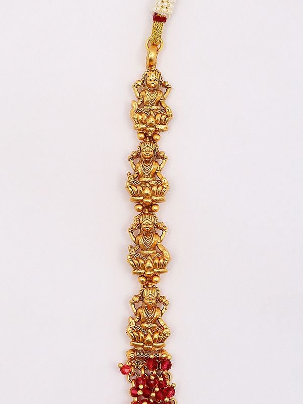 Exotic India Goddess Lakshmi Long Temple Necklace And Earring Set With Beads