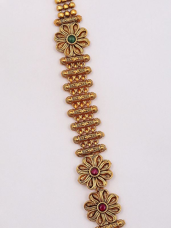 Exotic India Goddess Lakshmi Long Temple Necklace And Earring Set With Beads