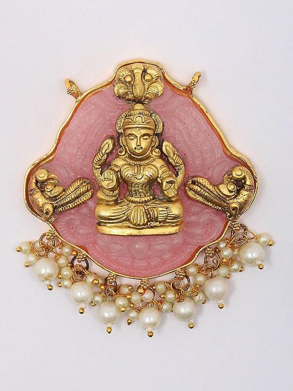 exotic india Goddess Lakshmi Pendant with Dangling Beads
