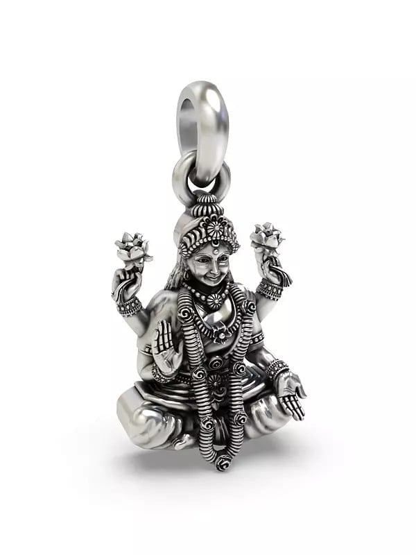 Exotic India Goddess Lakshmi Seated On Lotus Pendant