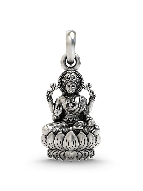 exotic india Goddess Lakshmi Seated on Lotus Pendant 