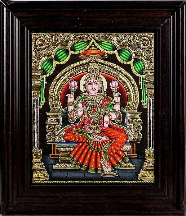 exotic india Goddess Lakshmi Tanjore Painting with Frame 