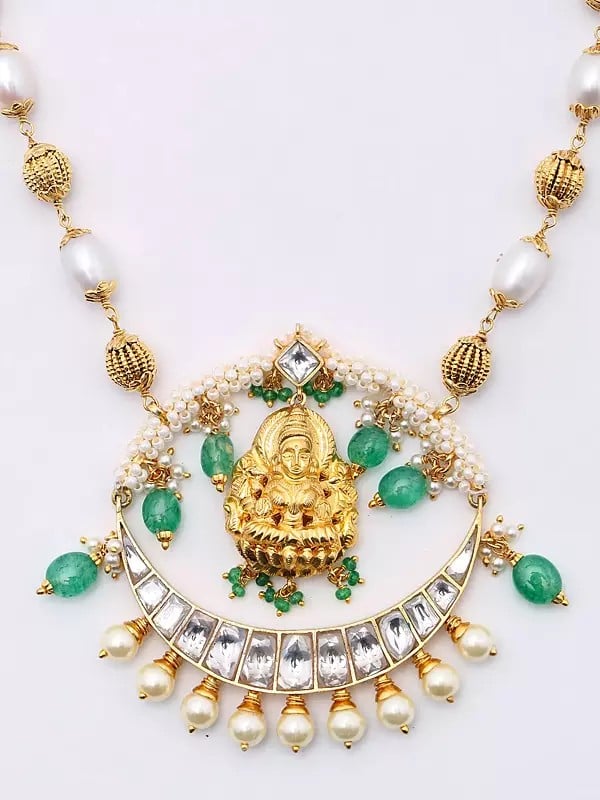 Exotic India Goddess Lakshmi Temple Necklace With Pearl Drops 