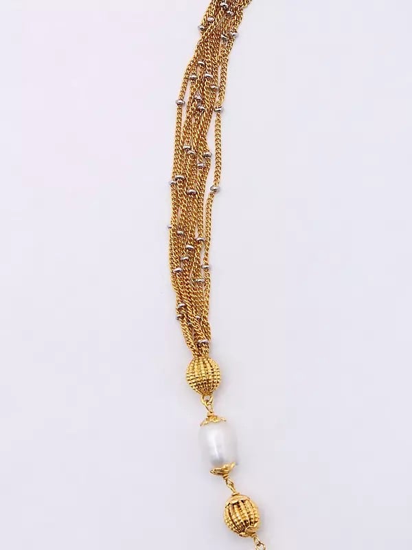 Exotic India Goddess Lakshmi Temple Necklace With Pearl Drops 