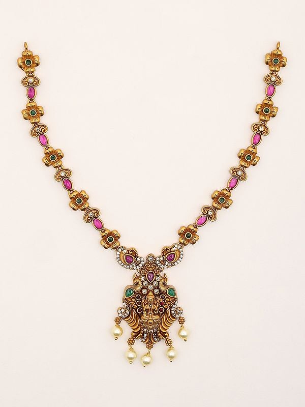 Exotic India Goddess Lakshmi Traditional Necklace And Earrings Set 