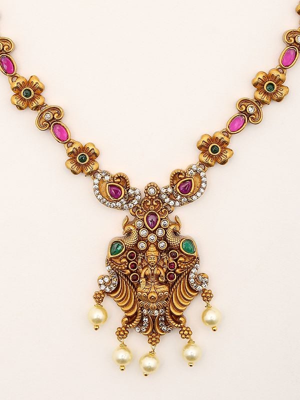 Exotic India Goddess Lakshmi Traditional Necklace And Earrings Set 