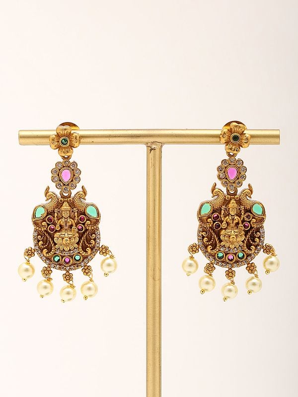 Exotic India Goddess Lakshmi Traditional Necklace And Earrings Set 