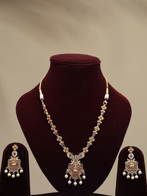 exotic india Goddess Lakshmi Traditional Necklace and Earrings Set 