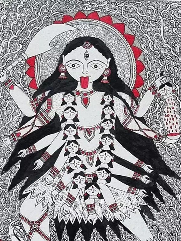 Exotic India Goddess Mahakali Standing On Shiva | Acrylic On Handmade Paper | By Pallavi 