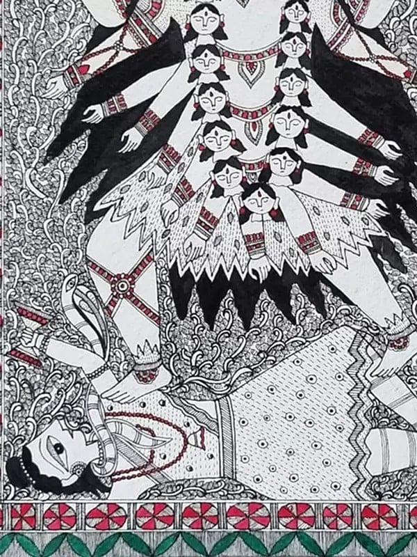Exotic India Goddess Mahakali Standing On Shiva | Acrylic On Handmade Paper | By Pallavi 