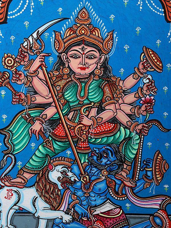 Exotic India Goddess Mahishasuramardini | Pattachitra Painting From Odisha 