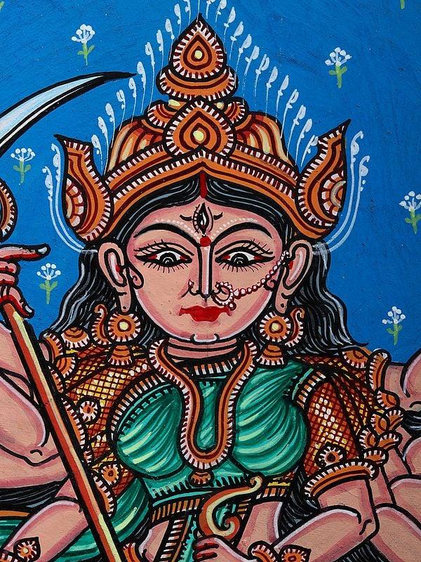 Exotic India Goddess Mahishasuramardini | Pattachitra Painting From Odisha 