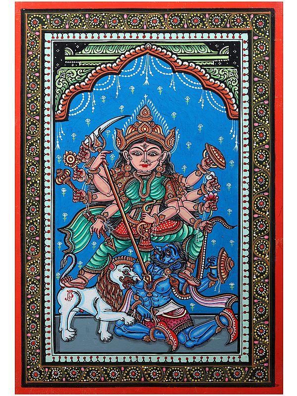exotic india Goddess Mahishasuramardini | Pattachitra Painting from Odisha