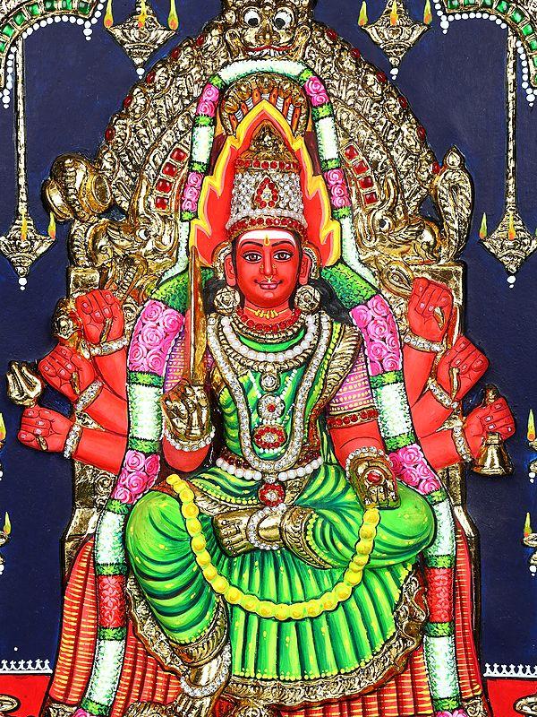 Exotic India Goddess Mariamman | 24 Karat Gold Work | Framed Tanjore Painting 