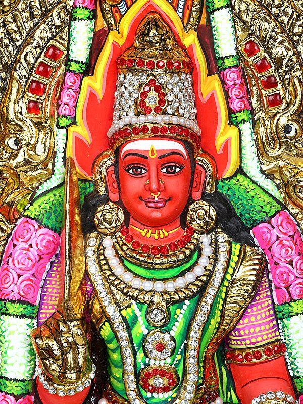 Exotic India Goddess Mariamman | 24 Karat Gold Work | Framed Tanjore Painting 