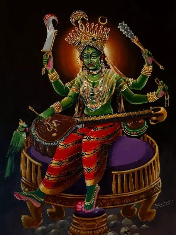 exotic india Goddess Matangi (Ten Mahavidyas) | Acrylic On Canvas | By Debasish Mazumder 