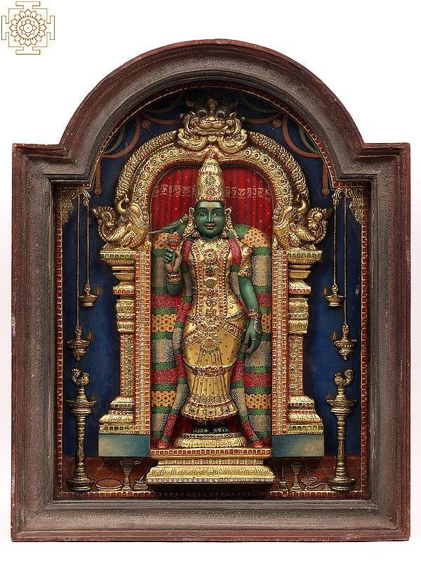 exotic india Goddess Meenakshi | 22 Karat Gold Embossed Work | Arch Shape Teakwood Frame 