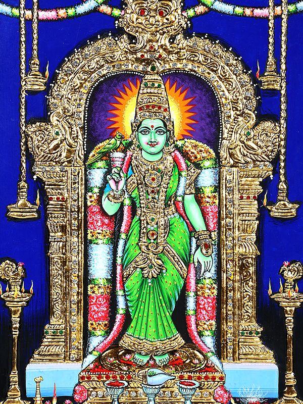Exotic India Goddess Meenakshi | 24 Karat Gold Work | Framed Tanjore Painting 