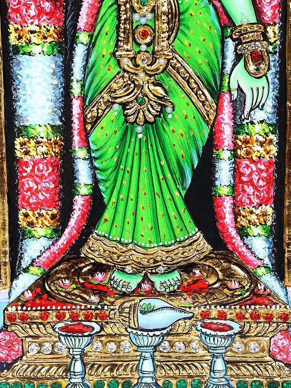 Exotic India Goddess Meenakshi | 24 Karat Gold Work | Framed Tanjore Painting 