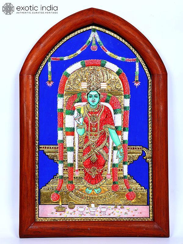exotic india Goddess Meenakshi | 24 Karat Gold Work | Framed Tanjore Painting 
