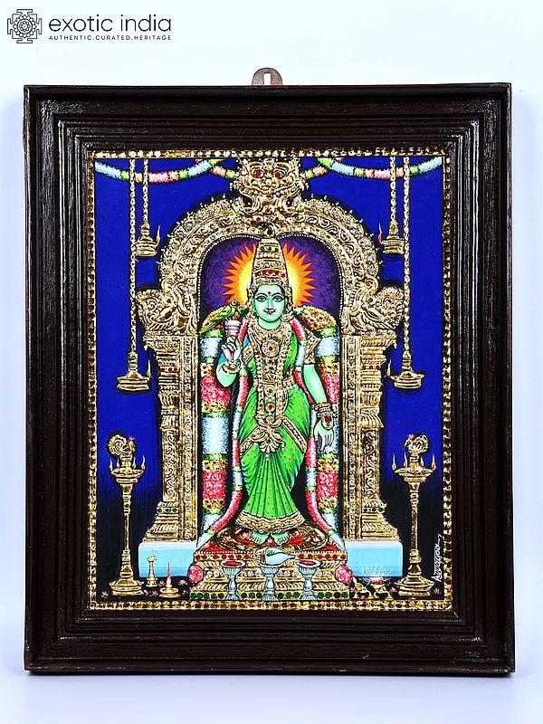 exotic india Goddess Meenakshi | 24 Karat Gold Work | Framed Tanjore Painting 