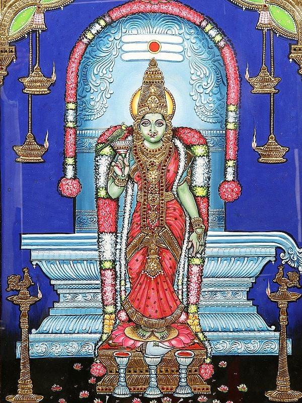 Exotic India Goddess Meenakshi Tanjore Painting | With Frame