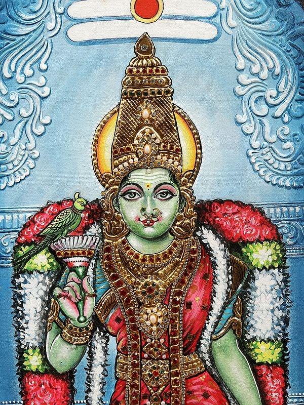 Exotic India Goddess Meenakshi Tanjore Painting | With Frame