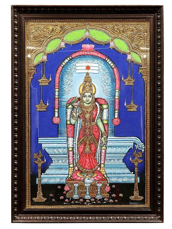 exotic india Goddess Meenakshi Tanjore Painting | With Frame