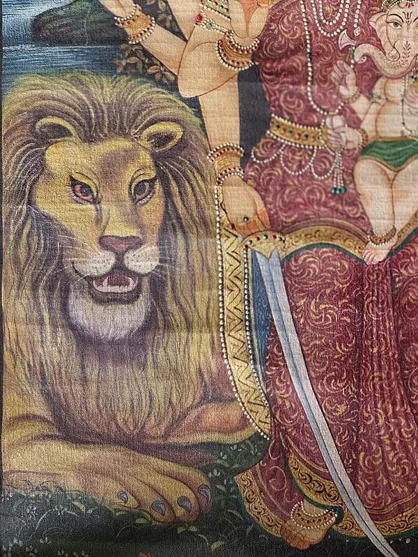 Exotic India Goddess Parvati With Baby Ganesha | Pichwai Art | Watercolor On Cotton 