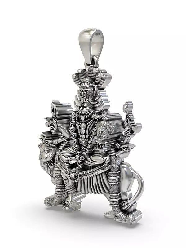 Exotic India Goddess Pratyangira Sterling Silver Pendant 