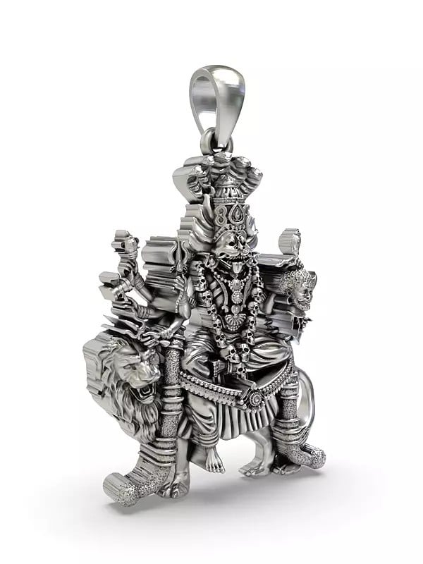 Exotic India Goddess Pratyangira Sterling Silver Pendant 