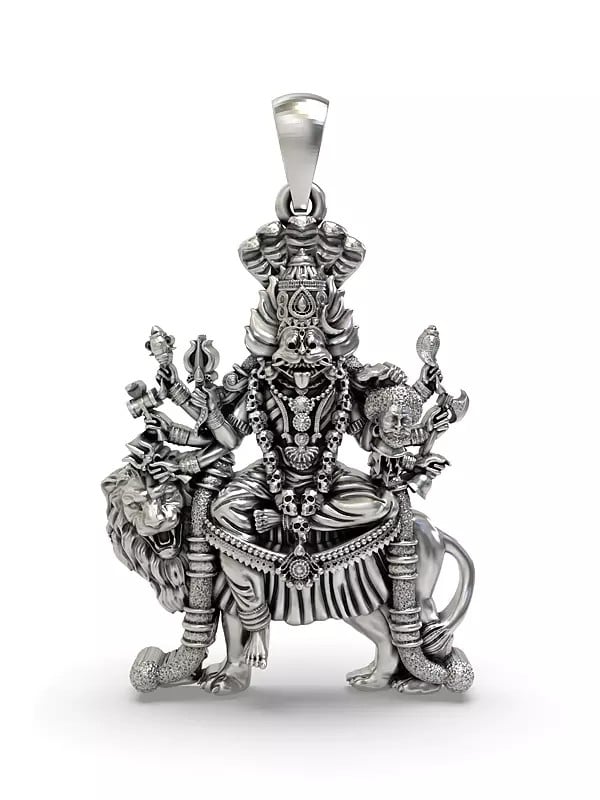 exotic india Goddess Pratyangira Sterling Silver Pendant 