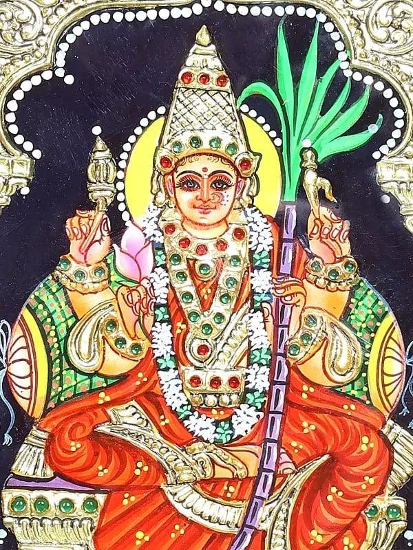 Exotic India Goddess Rajarajeshvari (Kamakshi) | Framed Tanjore Painting