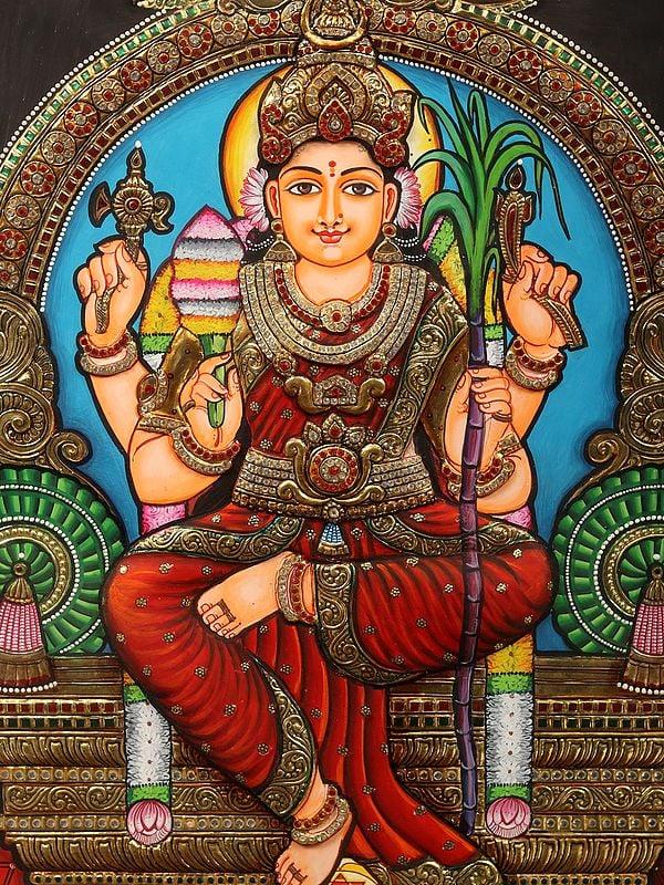 Exotic India Goddess Rajarajeshvari (Kamakshi) | Tanjore Painting With Frame 