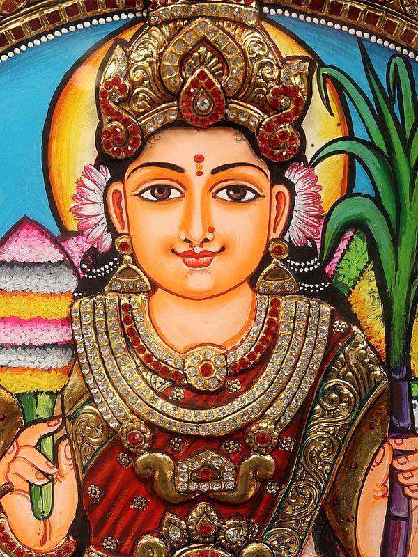 Exotic India Goddess Rajarajeshvari (Kamakshi) | Tanjore Painting With Frame 