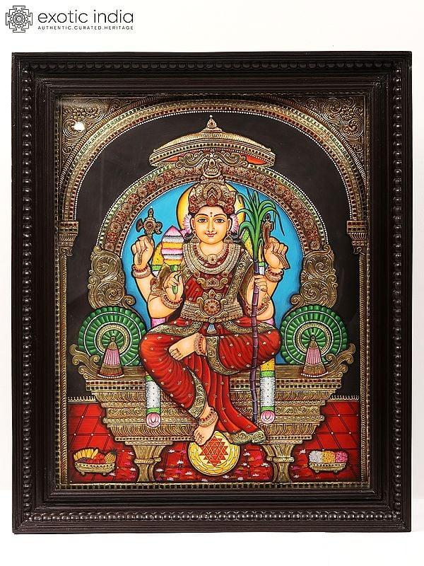 exotic india Goddess Rajarajeshvari (Kamakshi) | Tanjore Painting with Frame 