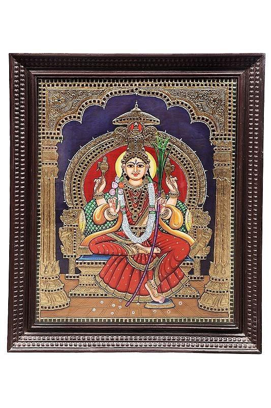 exotic india Goddess Rajarajeshwari Tanjore Painting | Traditional Colors With 24K Gold | Teakwood Frame | Gold & Wood | Handmade | Made In India