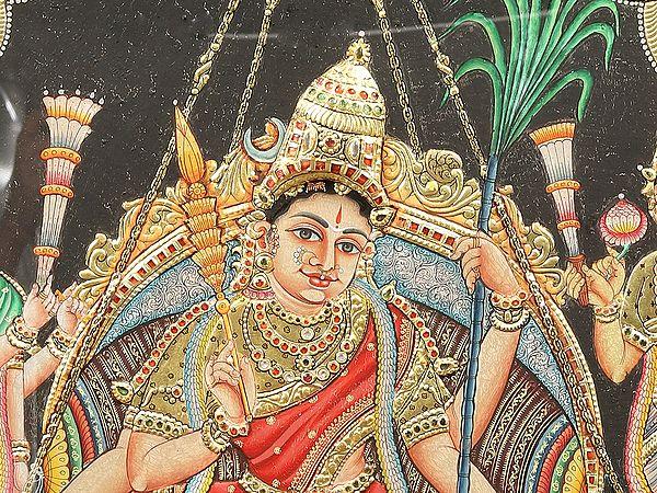Exotic India Goddess Rajarajeshwari Tanjore Painting With Teakwood Frame