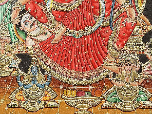 Exotic India Goddess Rajarajeshwari Tanjore Painting With Teakwood Frame