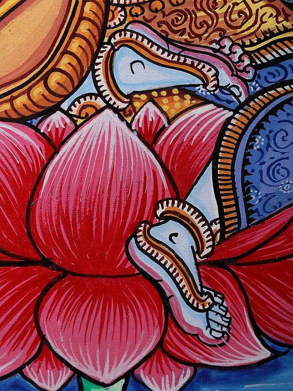 Exotic India Goddess Saraswati Seated On Lotus | Pattachitra Painting From Odisha 