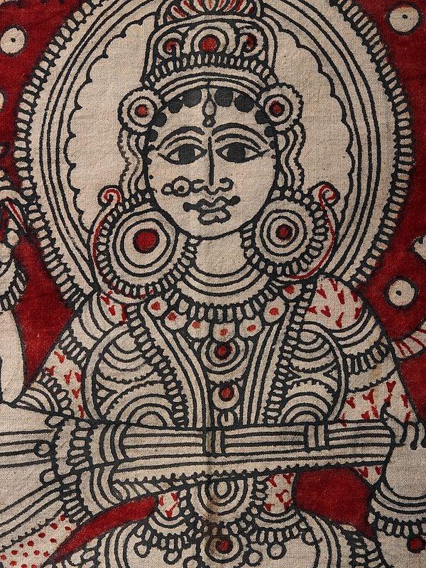 Exotic India Goddess Saraswati Seated On Swan | Kalamkari Painting 
