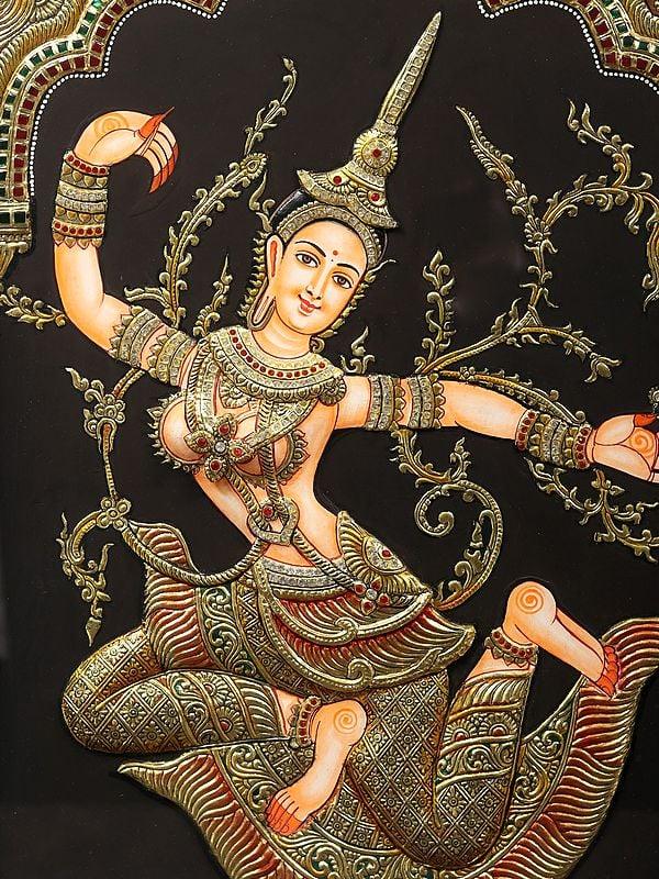 Exotic India Goddess Sita In Thai Temple | Tanjore Painting With Frame