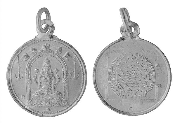 exotic india Goddess Vaishnavi Pendant with Her Yantra on Reverse (Two Sided Pendant) 